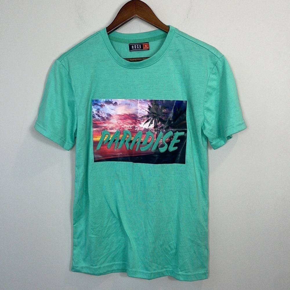 Huge Paradise graphic art 3D print green shirt unisex size small